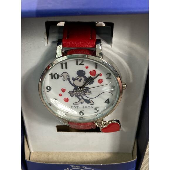 Disney 100 Minnie Mouse Kids Watch Red Band Heart Charm Casual - Picture 3 of 7